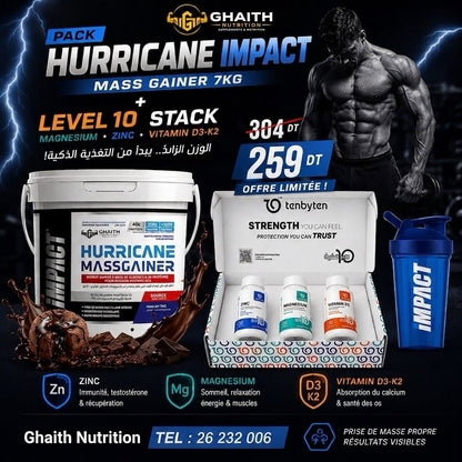 HURRICANE IMPACT | Mass Gainer 7 kg + LEVEL 10 STACK + Shaker