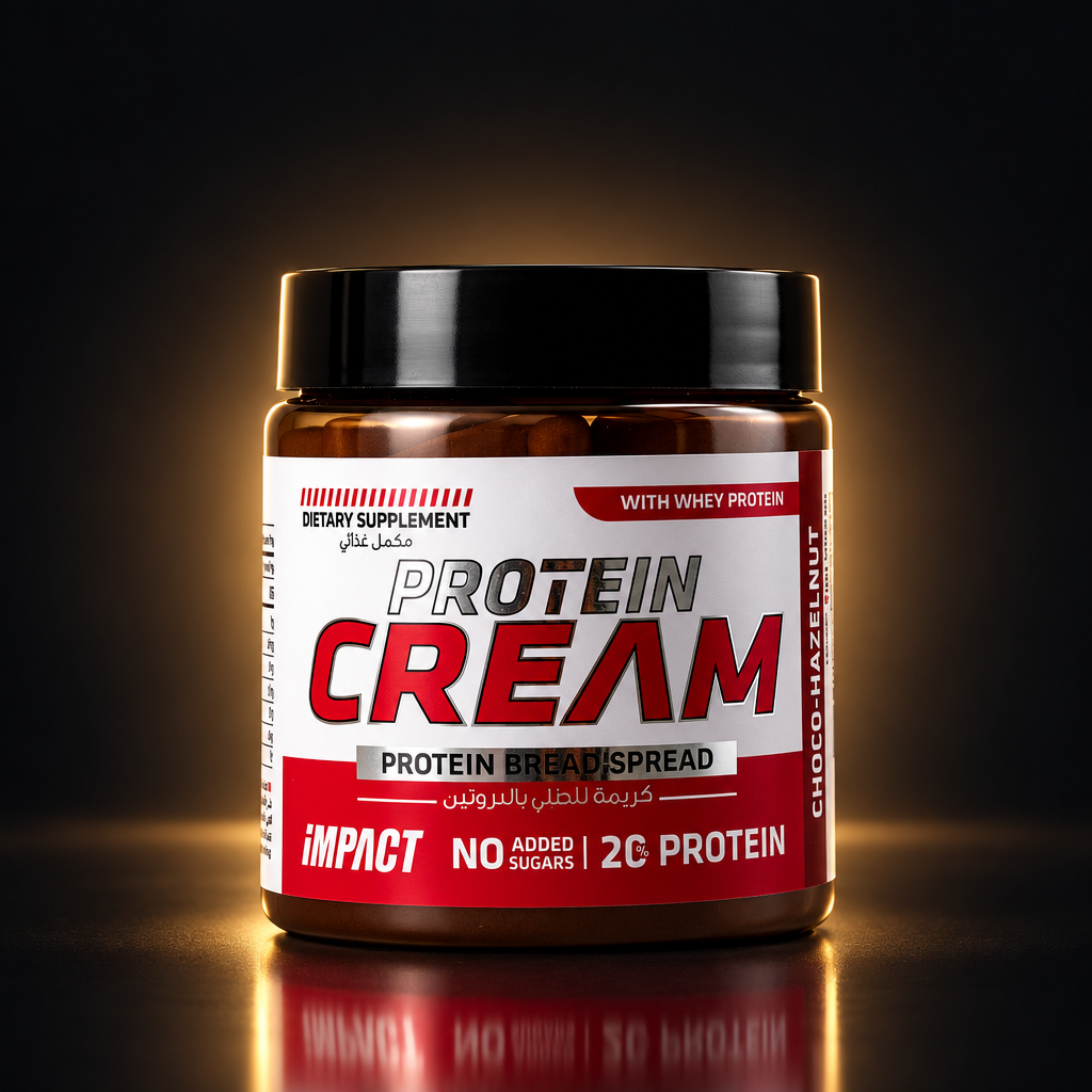 Protein Cream IMPACT Choco-Hazelnut - pot sur fond noir premium