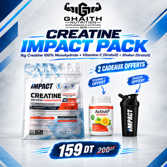 Creatine Impact Pack, créatine 1 kg, vitamine C et shaker