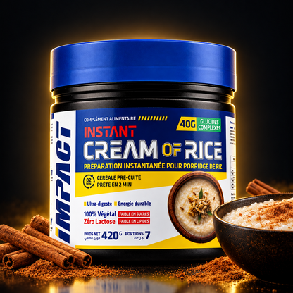 Instant Cream of Rice - saveur Cannelle Epices, pot sur fond noir premium